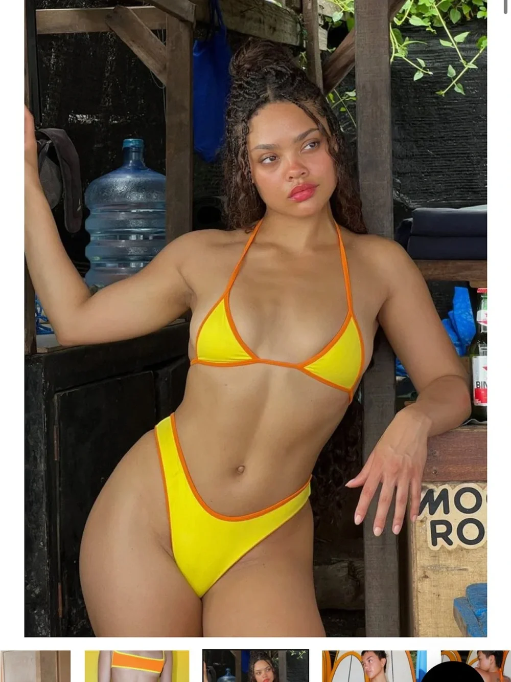 Goi Bright Yellow & Orange Bikini Bottom and Top with yellow one piece cover up